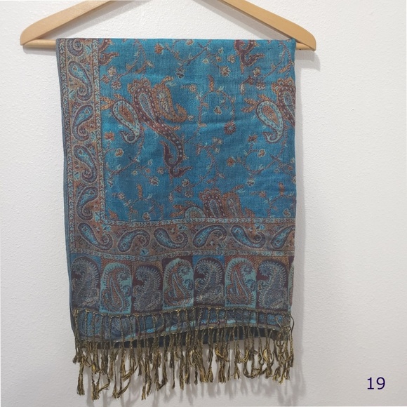 Pashmina Accessories - Pashmina Silk Blue Paisley Scarf Wrap